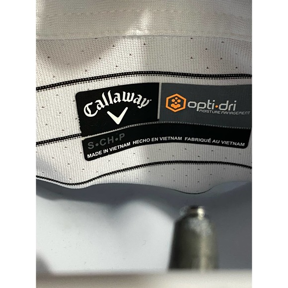 Callaway Opti-Dri Mens S Shirt Short Sleeve White Striped Athletic Polo Golf - Picture 3 of 9